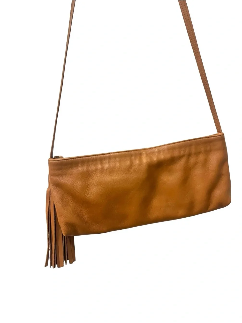 Eileen Fisher Cognac Leather Crossbody with Tassel